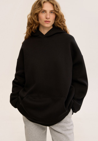 Худи трёхнитка утепленная mega oversize unisex чёрный Худи трёхнитка утепленная mega oversize unisex чёрный